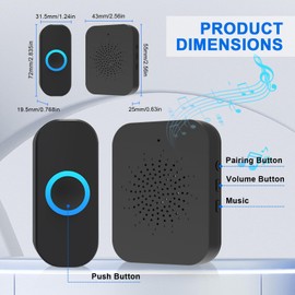 AMFUN Wireless Doorbell, Wireless Doorbell, Wireless Doorbell Set with 230 ft Range, with 4 Volume Levels and 20 Melodies, Plug-in Receiver Simply Into the Socket
