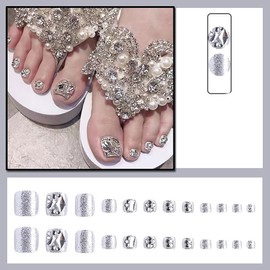 Nail Tips, Foot Nails, 24 Pieces, Glossy, Popular, Stylish, Foot Nail, Nail Seal, Reusable, Gel Nails, Foot Nails, Handmade, Cute, Nail Tips for Brides, Coming-of-Age Ceremonies, Parties, Foot Nails,