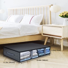 Uidducpu Clothes Storage Bags Under Bed Storage Containers,Foldable Storage bins with Clear Windows and Reinforced Handles,for Clothing, Blanket, Sweaters, Comforter,Toys,Grey, 4-Pack