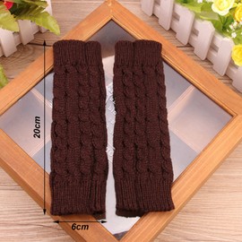 VEGCOO Fingerless Gloves, 2 Pairs Soft Knit Wrist Warmers Gloves, Winter Half Fingerless Gloves for Girls, Fingerless Winter Gloves Gift for Christmas Gifts(White, Brown)
