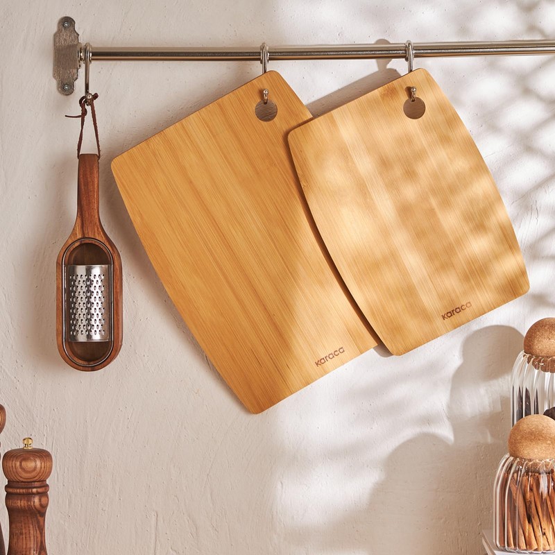 Karaca Bade Bamboo Chopping Board Set - 2-Piece Wooden Cutting