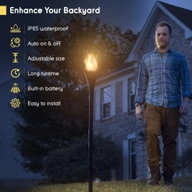 Everbeam P1 Solar Torch Light with Flickering Flame - Our Waterproof Outdoor Solar Tiki Torches Come Equipped with 96 LED Bulbs That Create A Stunning Realistic Fire Effect - 4 Pack