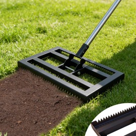 Lawn Leveling Rake 17"x10" for Soil, Gravel Leveling Tool Heavy Duty with Adjustable Long Handle, Garden Level Rake with Tines for Yard, Landscape, Leveling Sand, Grass, Dirt, Ergonomic & Durable