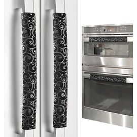 Refrigerator Door Handle Covers, Set of 4, Non-Slip Fridge Handle Covers, Washable Appliance Handle Covers, Keep Your Kitchen Clean, Microwave Oven Dishwasher Handle Protector(Black, Silver pattern)