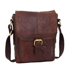 House of Luggage Real Leather Mens Cross Body Organiser Flight Bag Messenger Shoulder Pouch HLG13 Brown