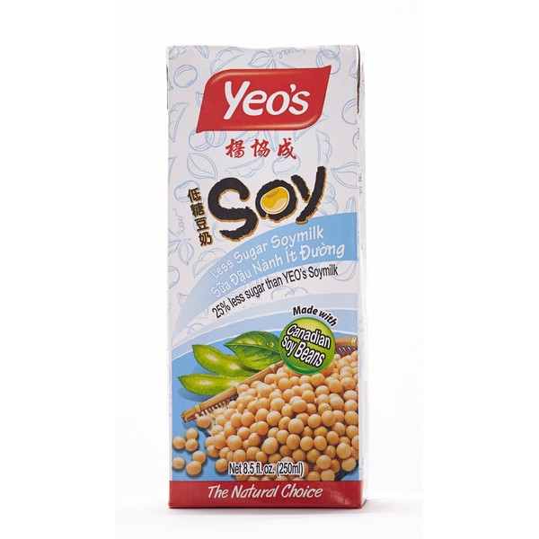 Yeo's Less Sugar, 8.5 Oz - Low Calorie Plain Individual Soy Milk Boxes - Lactose Free and Shelf Stable Soy Milk Packed with Vitamins, Minerals, and Antioxidants and Rich in Plant Proteins - Pack of 24