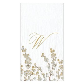 Caspari Berry Branches Single Initial Paper Guest Towel Napkins Letter W - 15 Per Package