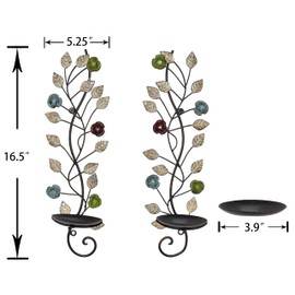 JUCONSIN Wall Sconces Candle Holder Set of 2, Antique Leaf Branch Wall Mount Hanging Metal Candle Holder Candle Sconce for Living Room Dining Room