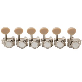 Musiclily Pro 6 inline Vintage Guitar Locking Tuners Guitar String Tuning Pegs Keys Machine Heads Replacement for Strat/Tele ST TL Style Electric Guitar, Nickel with Plastic Button