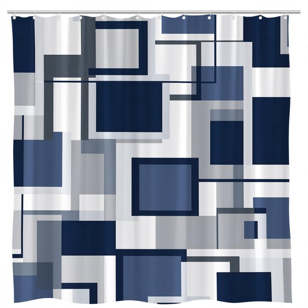 RJSMRJ Blue Geometric Shower Curtain Grey White Modern Abstract Mid