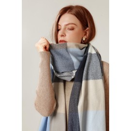 spirgear Women's Winter Checked Winter Scarf Soft Warm Women's Scarf with Tassels, 002 blue