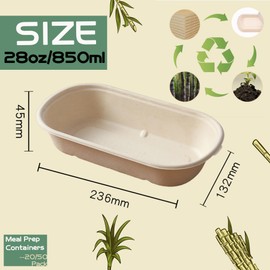 20 Pack Meal Prep Containers with Lids, 28 Oz Take Out Food Containers, 100% Compostable Natural Disposable Sugarcane Fiber - Microwavable Safe, Biodegradable Food Storage, Waterproof and Oil Proof
