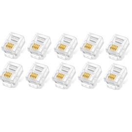 TECHZOCO RJ10 Plug, Modular Telephone Connector, 4P4C Plug, Telephone Adapter, AWG26, Suitable for Telephone, Fax, Voice Applications on Home or Office Cable Systems (Pack of 10)