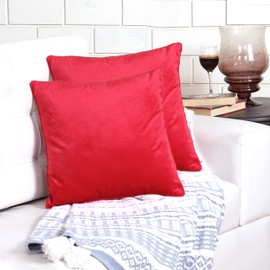 ACCENTHOME Velvet Throw Pillow Cover 18x18 Inch (Pack of 2) Decorative Cushion Case for Couch Sofa Bedroom Car | Soft Silky Pillowcases Cozy Home Decor | Luxury Farmhouse Solid Red Pillow Covers