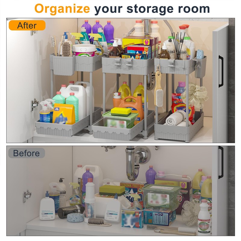 Sevenblue 3 Pack Under Sink Organizers, 2-Tier Multi-Use Kitchen and