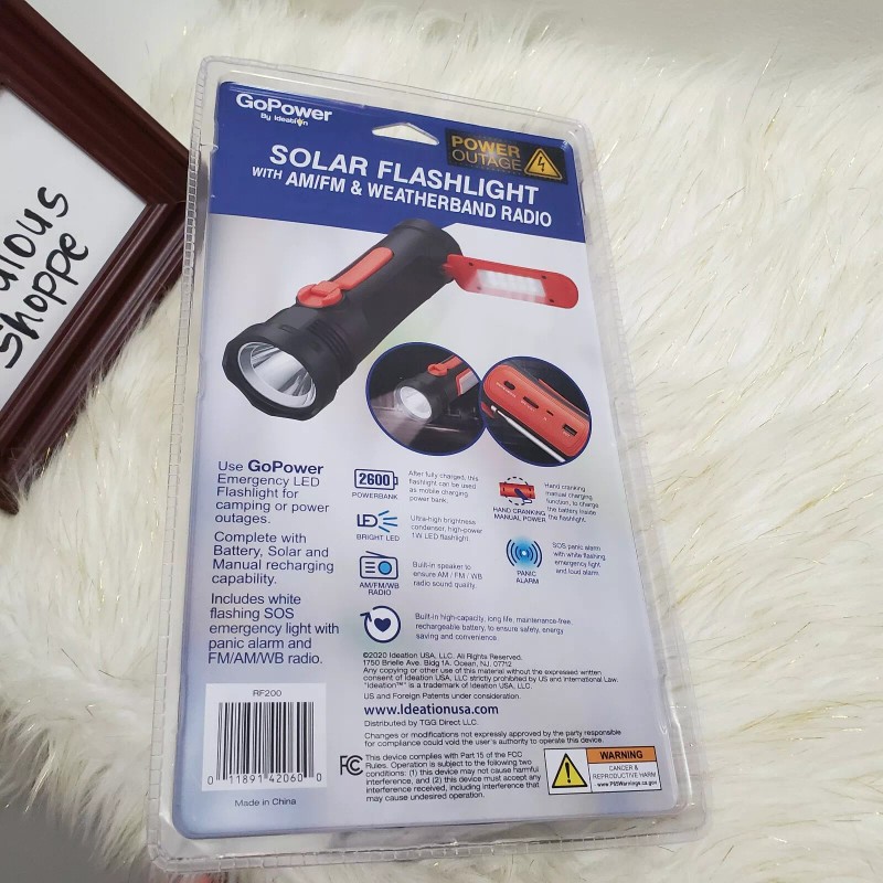 GoPower Emergency Solar Flashlight with AM/FM/Weather Band Radio
