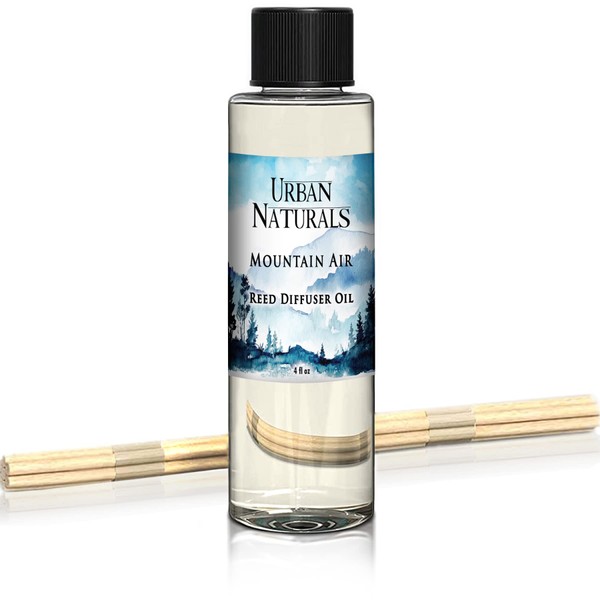 Urban Naturals Mountain Air Scented Oil Reed Diffuser Refill | Includes a Free Set of Reed Sticks! Fresh Herbs, Birch, Pear, Sage & Amber Fragrance Notes | 4 oz.