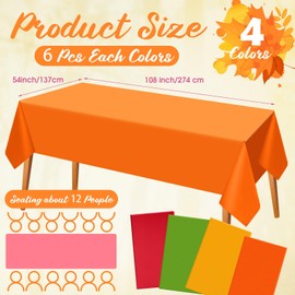 Hosuly 24 Pack Fall Plastic Disposable Tablecloths Thanksgiving Harvest Waterproof Table Covers Autumn Disposable Table Cover for Holiday Party Farmhouse Kitchen Decor, 4 Colors (Rectangle)
