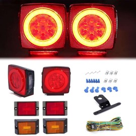 NEW SUN Complete 12V LED Trailer Light Kit, Submersible Tail Lights, 2 Pcs LED Tail & 4 Pcs Side Mark Lights & Wiring Harness Kit, Trailers Boat Utility Trailer, IP 68 Waterproof, Easy to Install