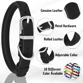 OOPSDOGGY Rolled Leather Dog Collar Soft Roll Collars for Small Medium Large Dogs Puppy (Black, XS, 8"-11")