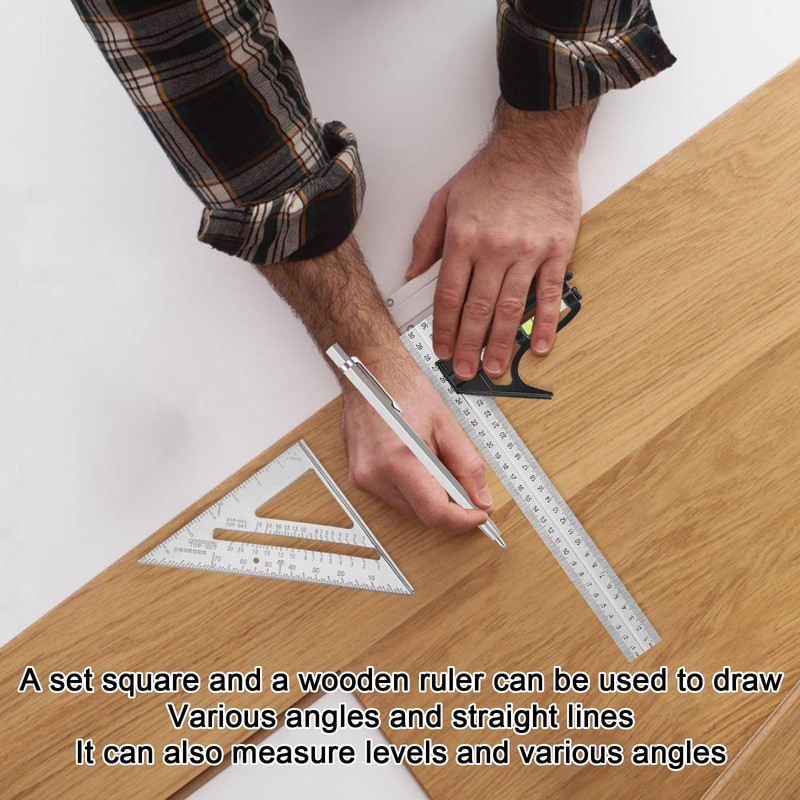 2 Pcs Square Ruler Tool Set, Combination Rulers and Triangle