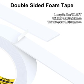 COUMENO Double Sided Foam Strip, EVA Foam Tape, Double Sided Sponge Adhesive Mounting Tape for Home Office Decor 0.98inX16.4FT White