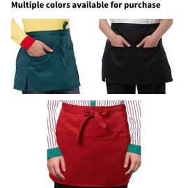 CHENGZI Unisex Waiter Short Apron Waist Apron Kitchen Cooking Waist Serving Apron with 2 Large Pockets and 1 Small Pen Pocket, Green, One Size, Green