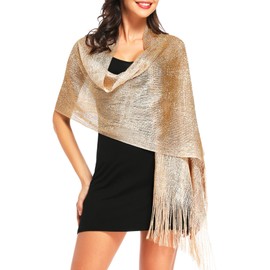 Sparkling Metallic Shawls and Wraps for Evening Party Formal Dresses Wedding Bridesmaid (with Free Scarf Buckle), J# khaki