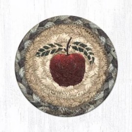 CWI Braided Coasters Primitive SET of 4 Apple Motif NEW Farmhouse Burgundy and Green