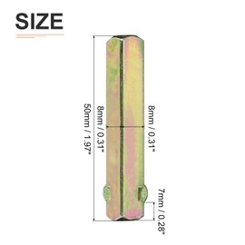 DTGN 50mmx7mm(LxT) Door Knob Spindle - 1Pack - Good for Most Mortise Type Door Knobs - Iron Square Drive System Spindle Replacement Door Handle Parts - Golden