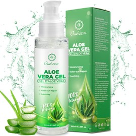 Aloe Vera Gel, Pure Aloe Vera Gel Portable for Dry Stressed Skin & Sunburn - 100% Natural After Sun Lotion, Soothing and Nourishing Moisturising Cream for Face Body Hair, 100 ml