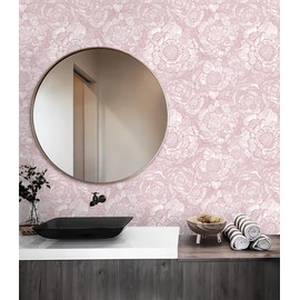 HeloHo Peel and Stick Wallpaper Floral Wall Paper Modern Pink Contact Paper Removable Self Adhesive Wallpaper for Bathroom Bedroom Decoral Papel Tapiz para Pared 17.3" X 78.7"