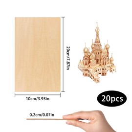 Kapokr Pack of 20 Balsa Wood Board for Carving Plywood DIY Basswood Craft Wood for Engraving Crafts Painting House Boat Plane Model Crafts (200 x 100 x 1.5 mm)