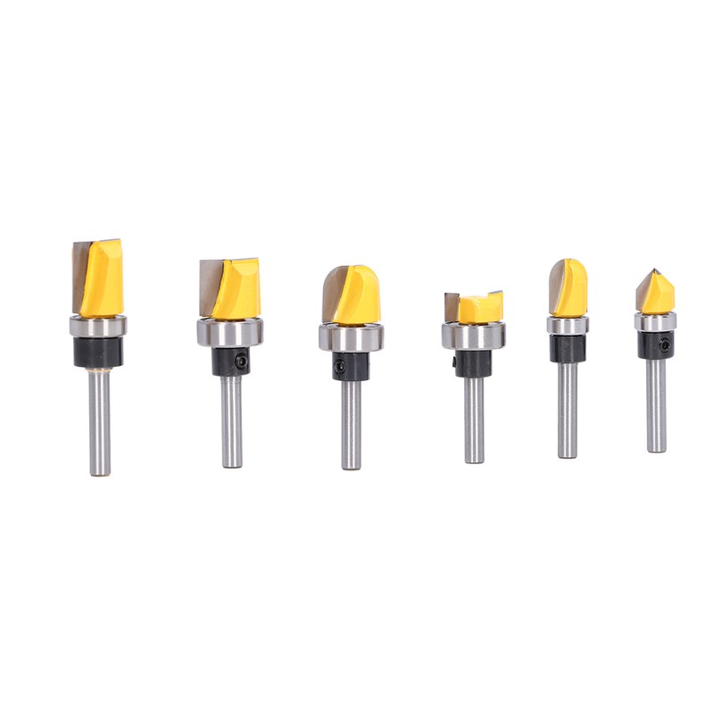 6Pcs Flush Trim Bit 6mm Shank Pattern Router with Bearing