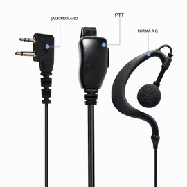 UAYESOK | Cuffie PTT a forma di G | 2 poli per radio | Compatibile con Midland walkie talkie serie Midland G7 Pro G8 G9 Pro M24 M24 Plus M48 M99 G6 XT G7 XTR