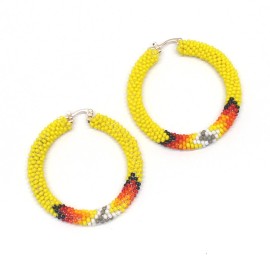 BeadsCorner Handmade Yellow Multicolor Native-Style Hoop Earrings 2”