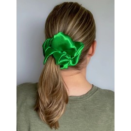 Raven Lane Green Silky Satin Scrunchie | Big Scrunchies | Fashion Hair Ties | Team Colors