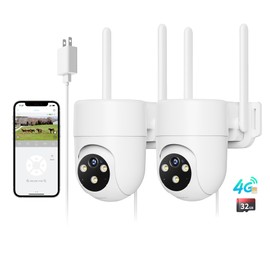 LIWAN 4G LTE Cellular Security Camera Wired Outdoor, No WiFi Security Camera, Plug-in for 24/7 Recording, 2K Color Night Vision, 2-Way Talk, Built-in SIM Card and 32G Memory Card, White, 2 Pack