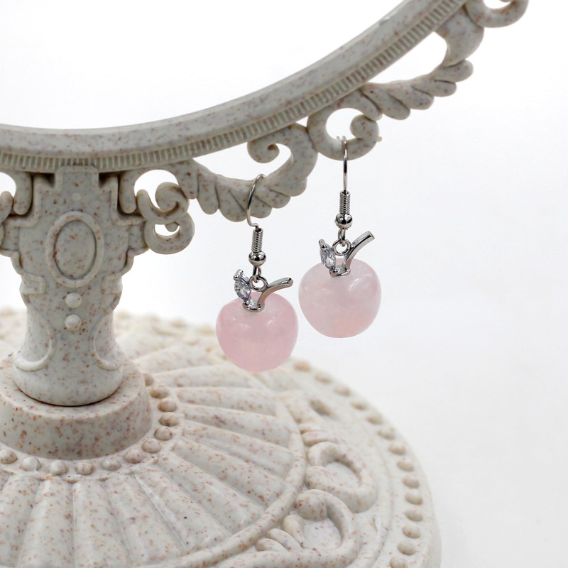 JunyiDIY Apple Pendant Earrings for Women | Pink Rose Quartz