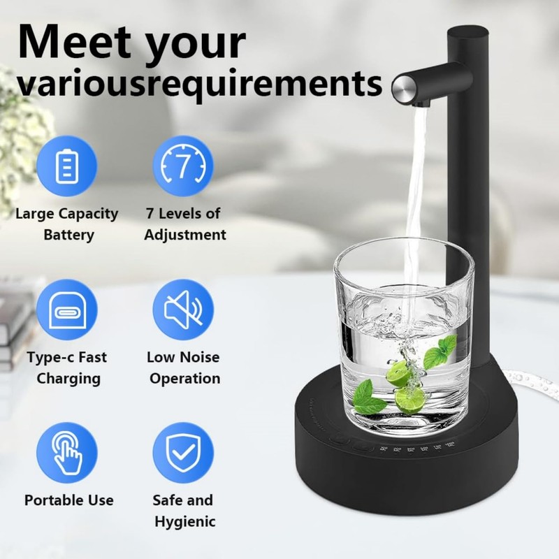 Generic Modern Black Desktop Smart Water Dispenser, USB Charging, Adjustable