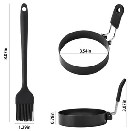 Stainless Steel Egg Rings Set 3.5 Inch Round Egg Mold for Frying and Griddle with Oil Brush (4 Rings 2 Brushes)