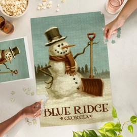 Blue Ridge, Georgia, Snowman, Christmas Oil Painting (1000 Piece Puzzle, Challenging Jigsaw Puzzle for Adults, Made in USA)