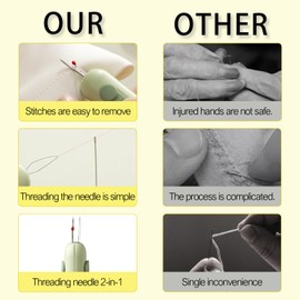 3 in 1 Automatic Needle Threaders Seam Ripper with Needle Storage,Needle Threaders for Hand Sewing, Embroidery,Quick Needle Threading Tool (Brown)