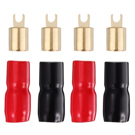 2 Pairs Copper Gold Plated 0 Gauge Spade Terminal Crimp Connectors Adapters Crimp Barrier Spades for Speaker Wire Cable Terminal Plug - 0GA (Red and Black)