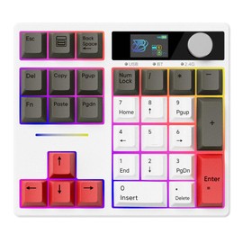ZMX X BOYI TD31Pro Mechanical Numpad,Hot Swap Wireless BT5.0/2.4GHz/Type-C Wired Numeric Keypad with Screen&Knob,30Keys PBT Keycaps RGB Gaming Macro Number Pad for PC Laptop (Retro Gray-Red)