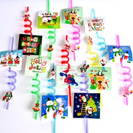 24Pcs Christmas Straws for Birthday Party Favors Supplies Crazy Straws for Xmas Goodie Bag Stuffers Fillers School Classroom Prizes Exchange (Christmas)