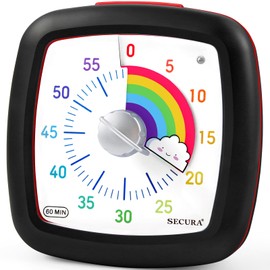 Secura 60-Minute Visual Timer, Silent Study Timer for Kids and Adults, Time Clocks, Time Management Countdown Timer for Teaching (Black & Cloud)