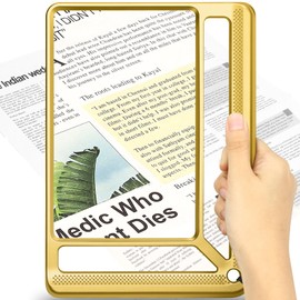 AKKYCVS 5X Full Page Magnifying Glass for Reading, Lightweight Rectangular Magnifier Provides Large Book Page Viewing Area, Handheld Magnifier for Reading Small Prints for Seniors, Low Vision-Gold