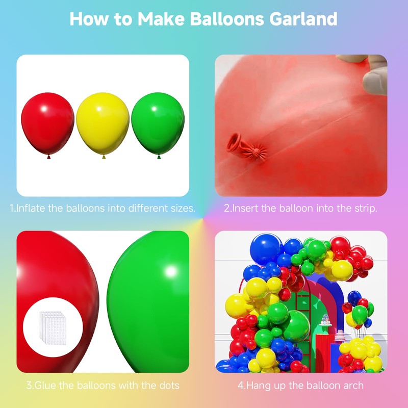 Red Yellow Blue Green Balloons Arch Kit, 129PCS Yellow Blue