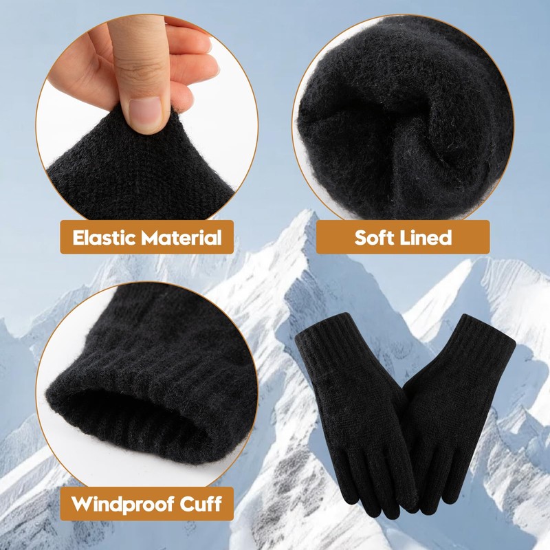 Bodvera 4 Pairs Womens Winter Gloves with Touchscreen Fingers Knit